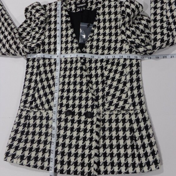 Express Women's Tweed Black and white Plaid Collarless Blazer Jacket Size XS - Picture 4 of 6